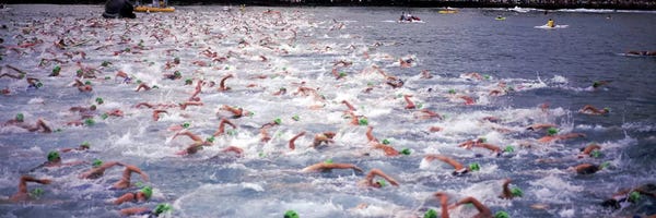 World Culture: Triathlon athletes swimming in water in a race, Ironman, Kailua Kona, Hawaii, USA by Panoramic Images