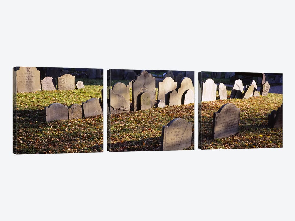 Tombstones in a cemetery, Copp's Hill Burying Ground, Freedom Trail, Boston, Massachusetts, USA by Panoramic Images 3-piece Canvas Art