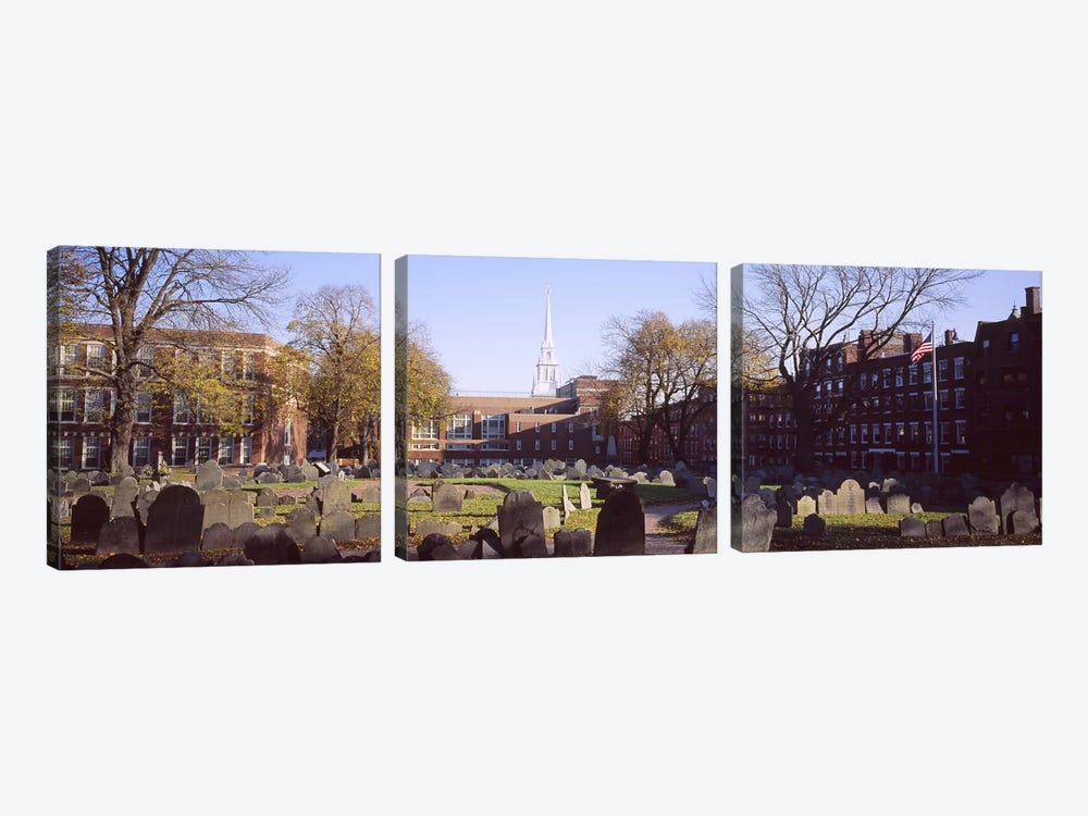 Tombstones in a cemetery, Copp's Hill Burying Ground, Freedom Trail, Boston, Massachusetts, USA #2 by Panoramic Images 3-piece Canvas Print