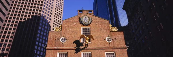 Massachusetts: Low angle view of a golden eagle outside of a building, Old State House, Freedom Trail, Boston, Massachusetts, USA by Panoramic Images