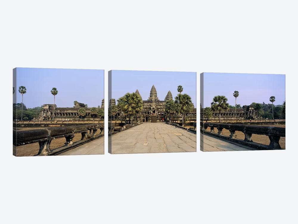 Path leading towards an old temple, Angkor Wat, Siem Reap, Cambodia by Panoramic Images 3-piece Canvas Art