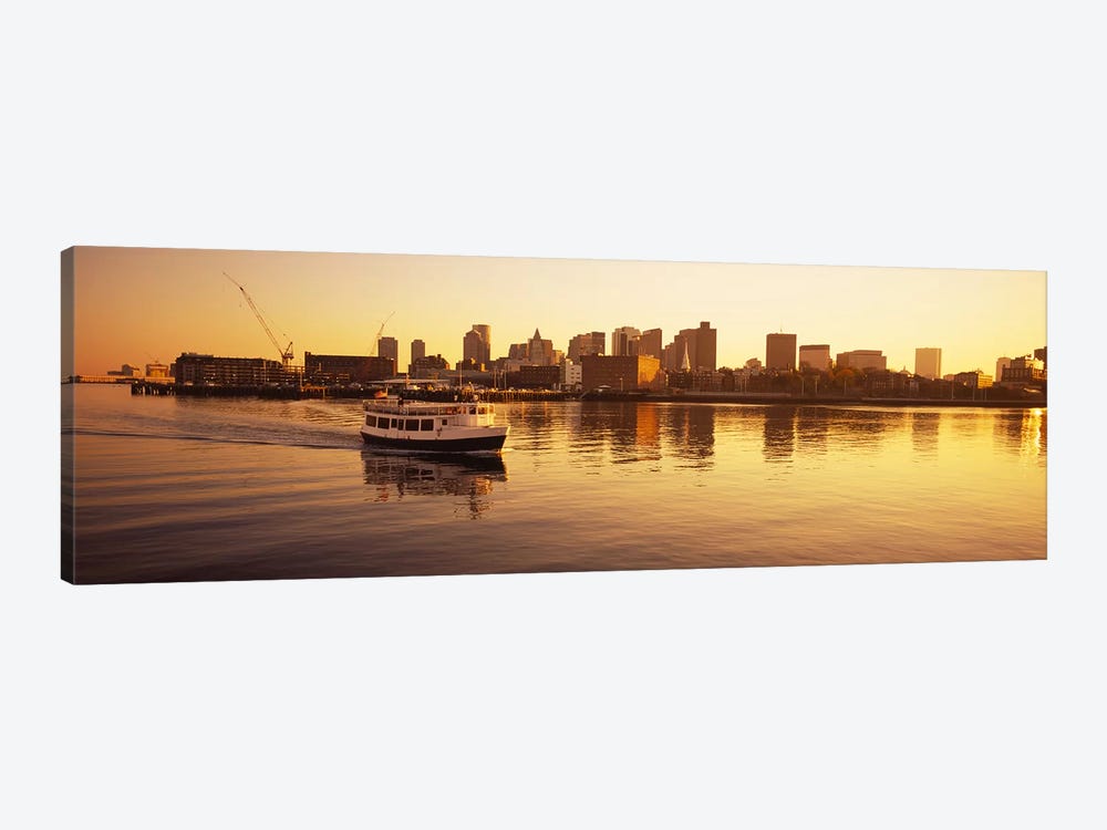Ferry moving in the seaBoston Harbor, Boston, Massachusetts, USA by Panoramic Images 1-piece Canvas Art Print