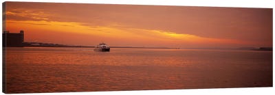 Ferry moving in the sea at sunrise, Boston, Massachusetts, USA Canvas Art Print - Lake & Ocean Sunrise & Sunset Art
