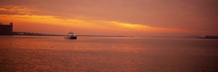 Ferry moving in the sea at sunrise, Boston, Massachusetts, USA