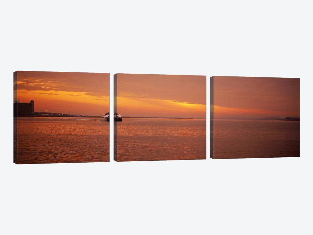 Ferry moving in the sea at sunrise, Boston, Massachusetts, USA by Panoramic Images 3-piece Canvas Artwork