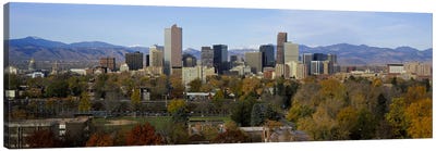 Skyscrapers in a city with mountains in the background, Denver, Colorado, USA Canvas Art Print - Denver Art
