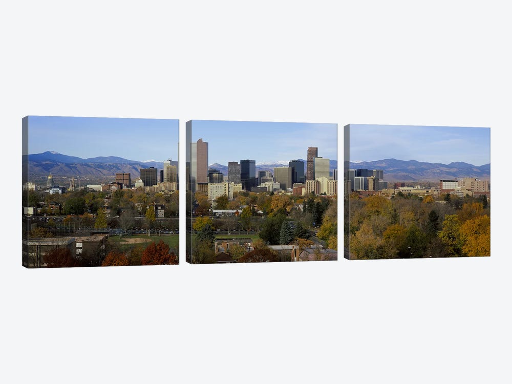 Skyscrapers in a city with mountains in the background, Denver, Colorado, USA by Panoramic Images 3-piece Canvas Art