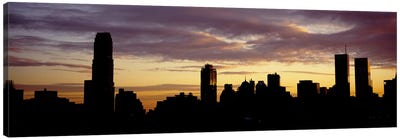 Silhouette of skyscrapers at sunset, Manhattan, New York City, New York State, USA Canvas Art Print - City Sunrise & Sunset Art