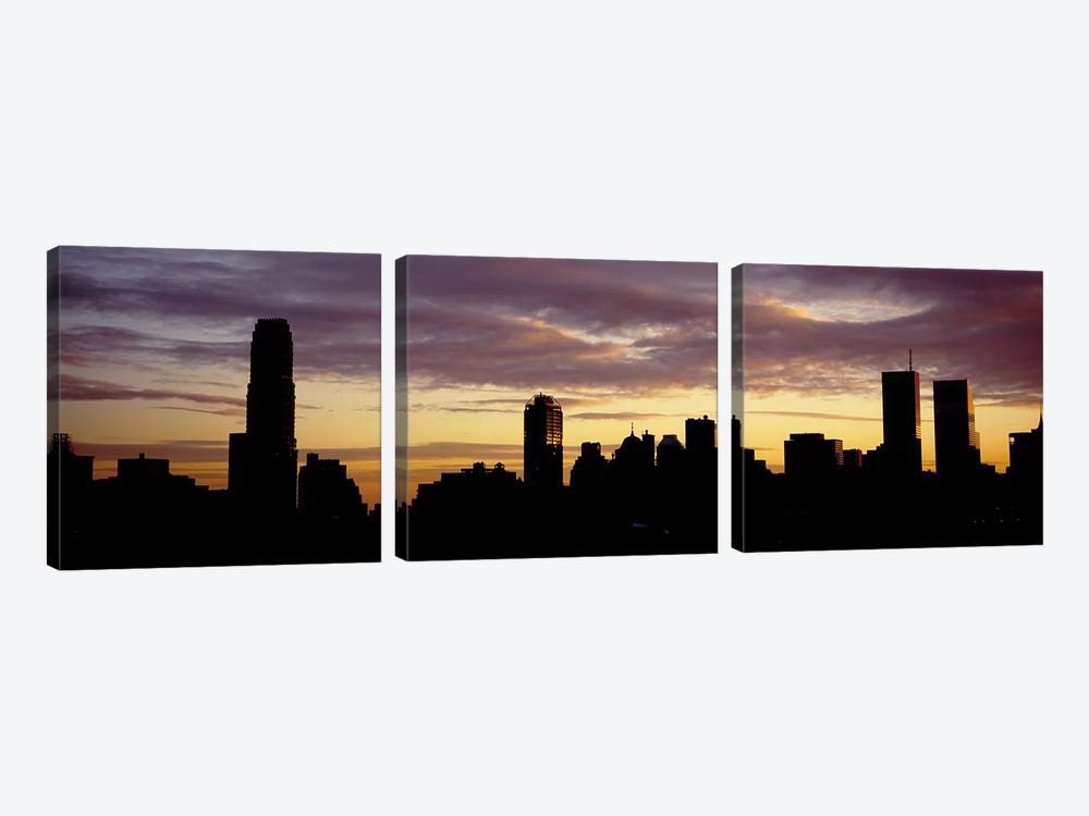 Silhouette of skyscrapers at sunset, Manhattan, New York City, New York State, USA by Panoramic Images 3-piece Canvas Print