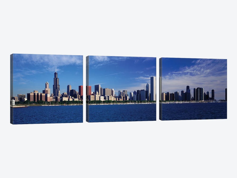 Skyline From Lake Michigan, Chicago, Illinois, USA by Panoramic Images 3-piece Canvas Art Print