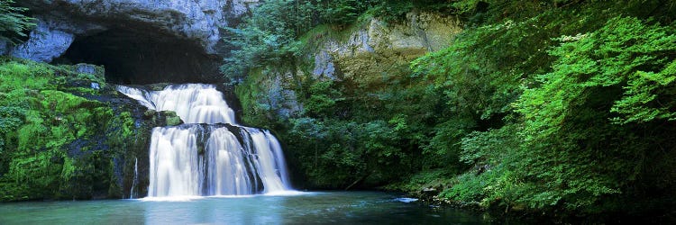 Cascading Waters At The Source Of The River Lison, Jura, Bourgogne-Franche-Comte, France