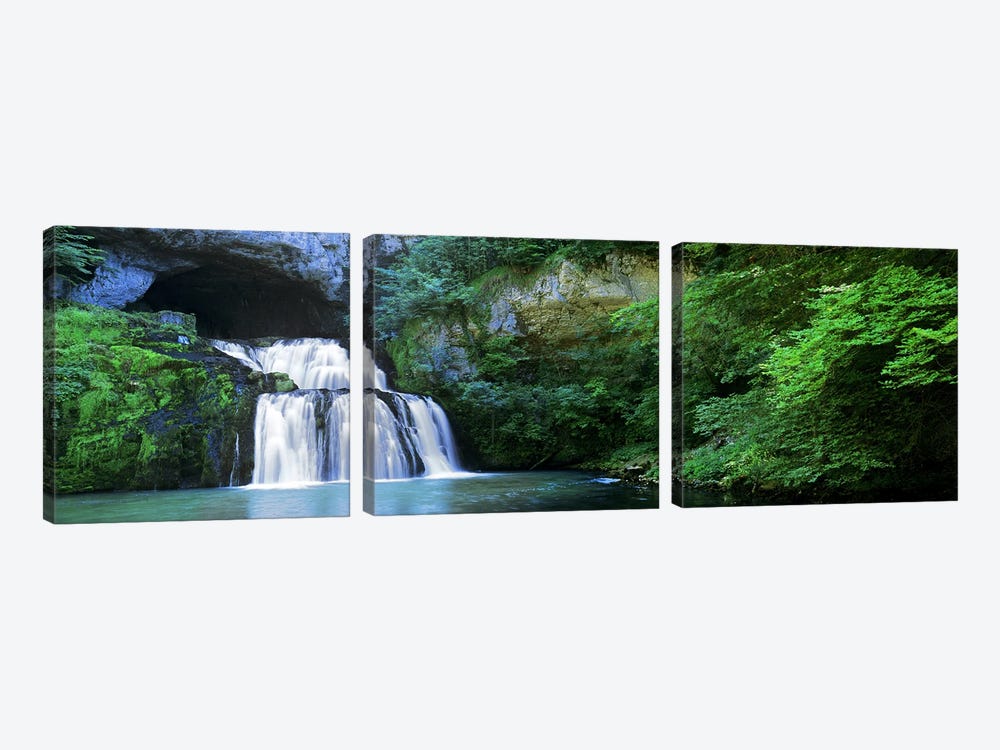 Cascading Waters At The Source Of The River Lison, Jura, Bourgogne-Franche-Comte, France by Panoramic Images 3-piece Canvas Print