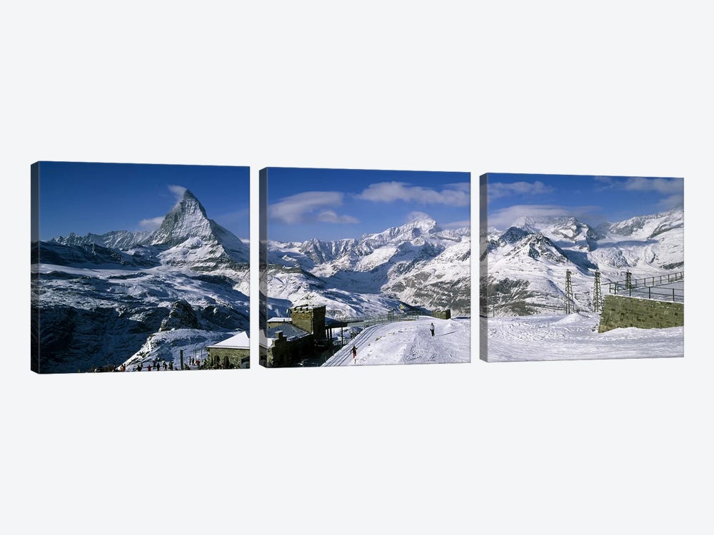 Group of people skiing near a mountain, Matterhorn, Switzerland by Panoramic Images 3-piece Canvas Art