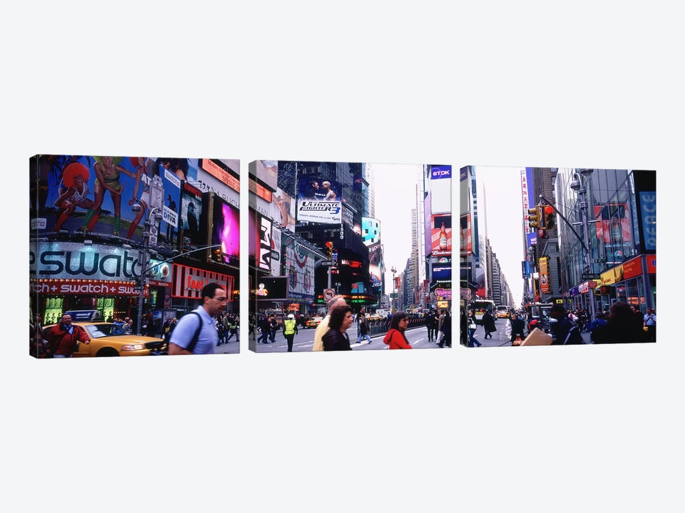 Group of People walking on the road, Times Square, Manhattan, New York City, New York State, USA by Panoramic Images 3-piece Canvas Artwork