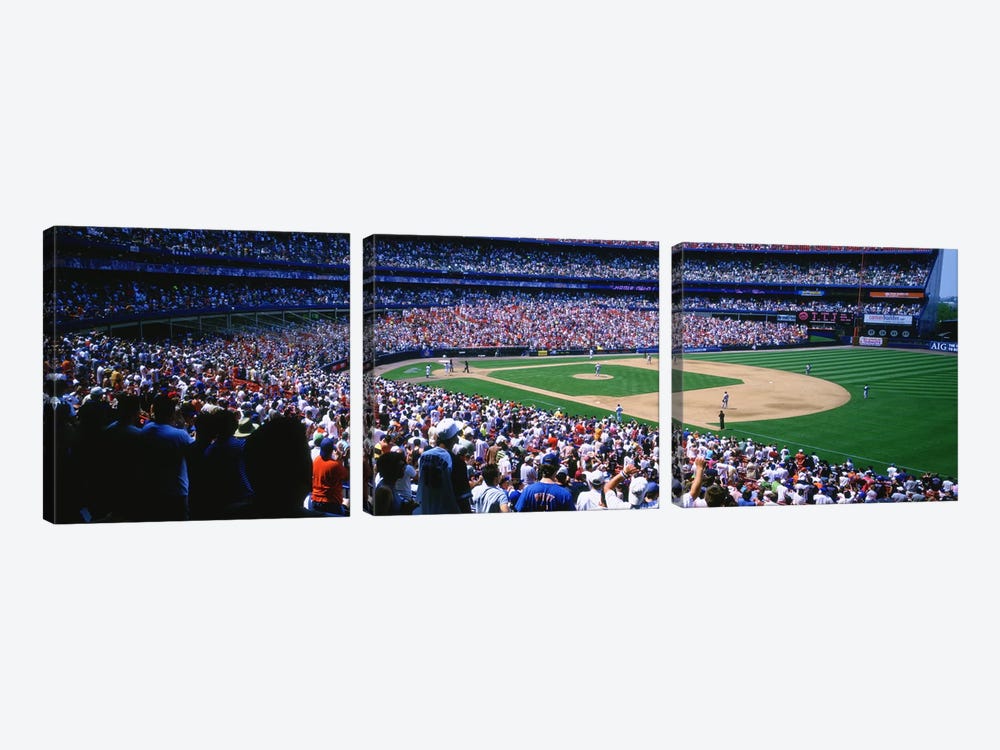 Spectators in a baseball stadium, Shea Stadium, Flushing, Queens, New York City, New York State, USA by Panoramic Images 3-piece Canvas Wall Art