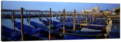 Gondolas moored at a harbor, Santa Maria Della Salute, Venice, Italy Canvas Art Print - Nautical Art