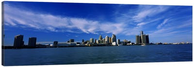 Buildings at the waterfront, Detroit, Michigan, USA #4 Canvas Art Print - Michigan Art