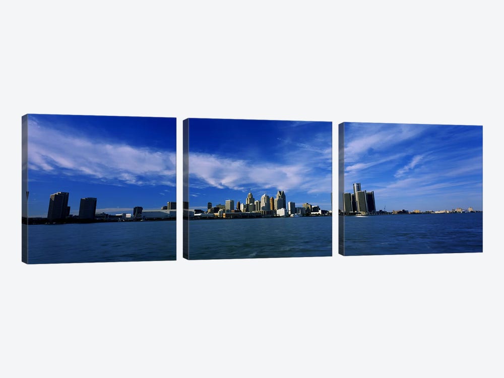 Buildings at the waterfront, Detroit, Michigan, USA #4 by Panoramic Images 3-piece Canvas Artwork