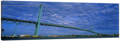 Low angle view of a suspension bridge over the river, Ambassador Bridge, Detroit River, Detroit, Michigan, USA Canvas Art Print - Michigan Art