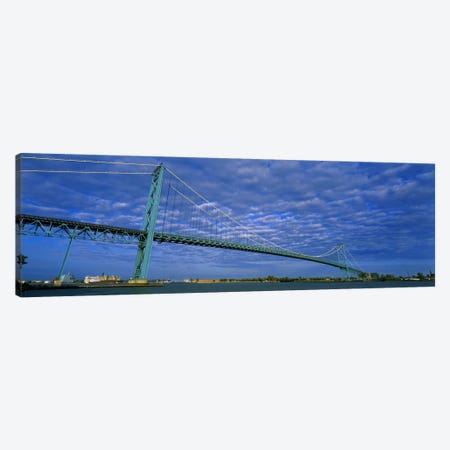Low angle view of a suspension bridge over the river, Ambassador Bridge, Detroit River, Detroit, Michigan, USA Canvas Print #PIM5938} by Panoramic Images Canvas Artwork