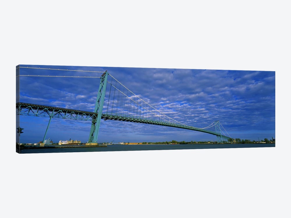 Low angle view of a suspension bridge over the river, Ambassador Bridge, Detroit River, Detroit, Michigan, USA by Panoramic Images 1-piece Canvas Print