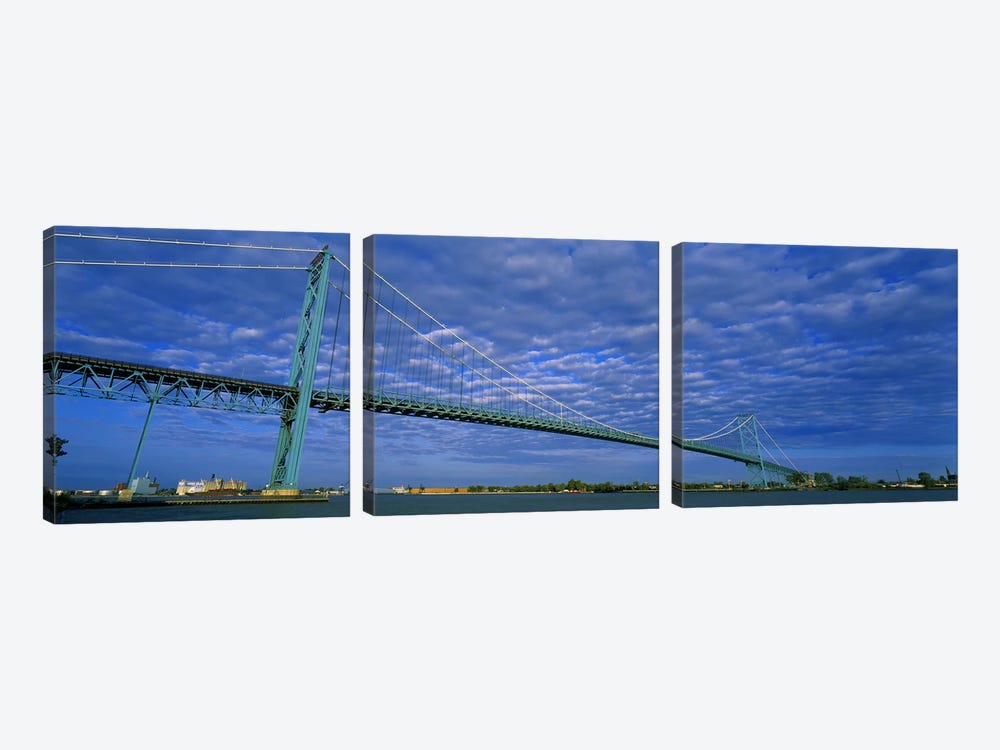 Low angle view of a suspension bridge over the river, Ambassador Bridge, Detroit River, Detroit, Michigan, USA by Panoramic Images 3-piece Art Print