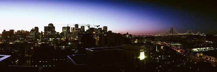 Buildings lit up at dusk, San Francisco, California, USA