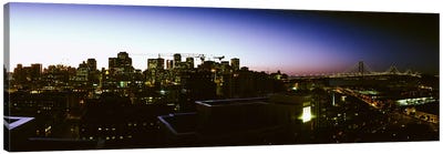 Buildings lit up at dusk, San Francisco, California, USA Canvas Art Print - San Francisco Skylines