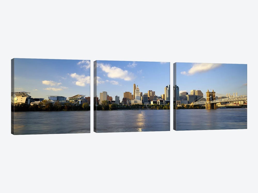 Buildings at the waterfront, Ohio River, Cincinnati, Ohio, USA by Panoramic Images 3-piece Canvas Artwork