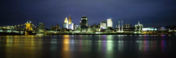 Buildings at the waterfront, lit up at nightOhio River, Cincinnati, Ohio, USA