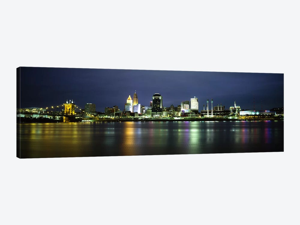 Buildings at the waterfront, lit up at nightOhio River, Cincinnati, Ohio, USA by Panoramic Images 1-piece Canvas Print
