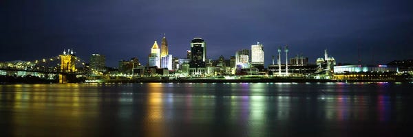 Ohio: Buildings at the waterfront, lit up at nightOhio River, Cincinnati, Ohio, USA by Panoramic Images