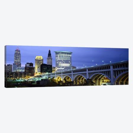 Bridge in a city lit up at dusk, Detroit Avenue Bridge, Cleveland, Ohio, USA Canvas Print #PIM5966} by Panoramic Images Canvas Art