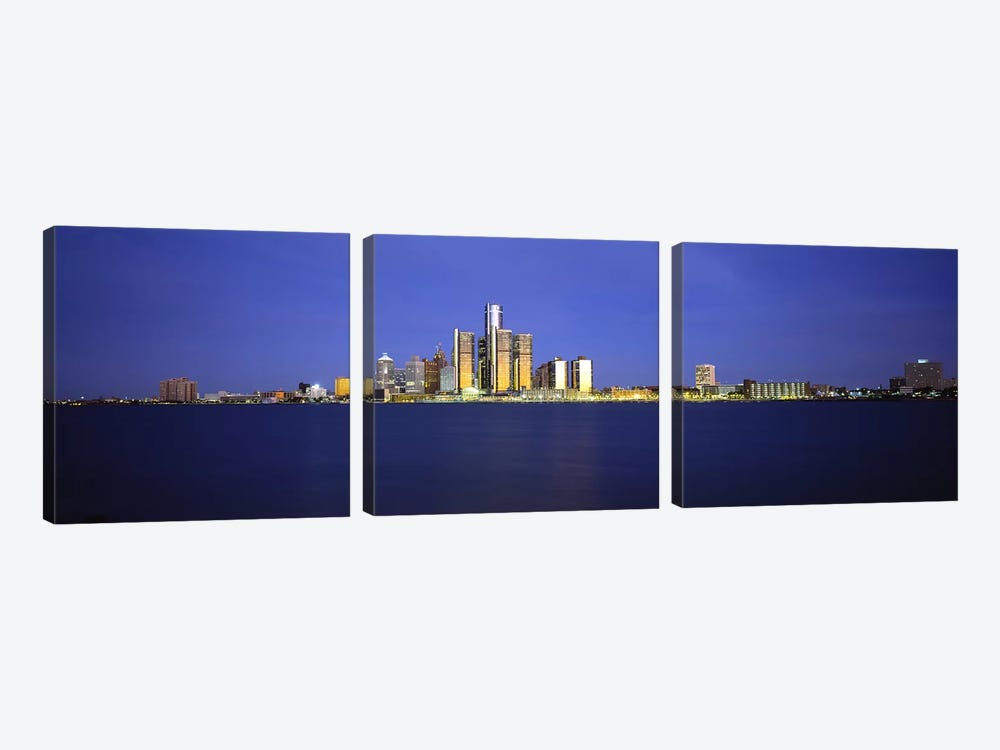 Buildings at waterfront, Detroit, Michigan, USA by Panoramic Images 3-piece Canvas Print