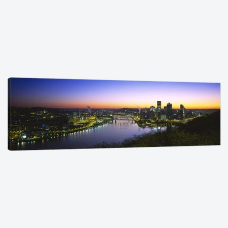 Buildings lit up at dawnPittsburgh, Pennsylvania, USA Canvas Print #PIM5968} by Panoramic Images Canvas Art Print