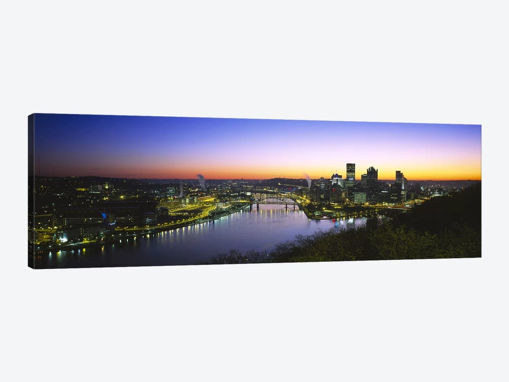 Buildings lit up at dawnPittsburgh, Pennsylvania, USA by Panoramic Images 1-piece Canvas Wall Art