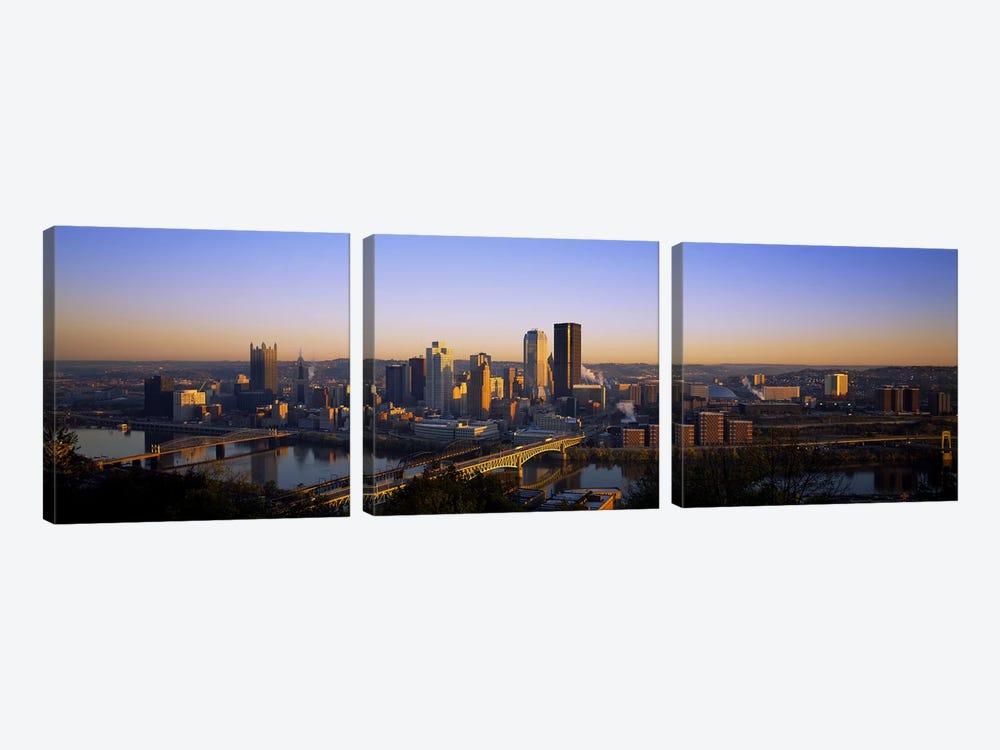 Buildings in a city at dawnPittsburgh, Pennsylvania, USA by Panoramic Images 3-piece Canvas Artwork
