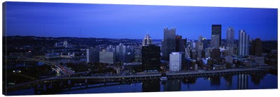 Buildings in a city at duskMonongahela River, Pittsburgh, Pennsylvania, USA Canvas Art Print - Pittsburgh Art
