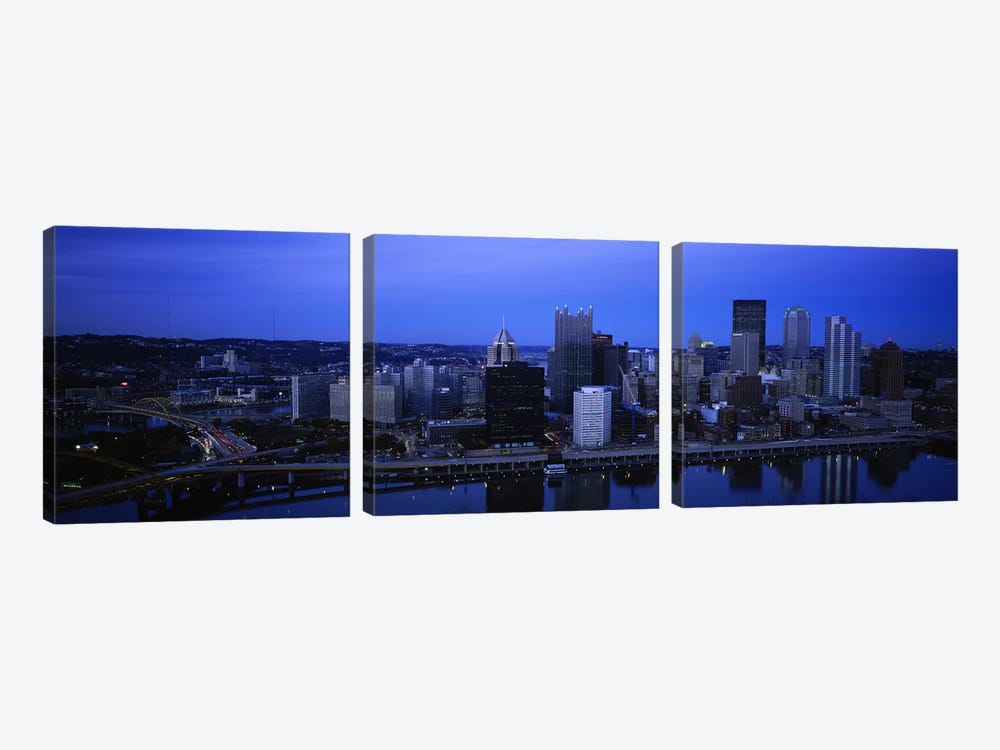 Buildings in a city at duskMonongahela River, Pittsburgh, Pennsylvania, USA by Panoramic Images 3-piece Art Print