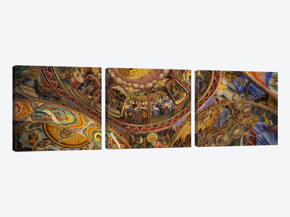 Low angle view of fresco on the ceiling of a monasteryRila Monastery, Bulgaria by Panoramic Images 3-piece Canvas Art