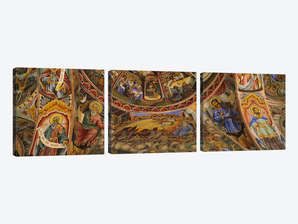 Low angle view of fresco on the ceiling of a monasteryRila Monastery, Bulgaria by Panoramic Images 3-piece Art Print