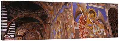 Low angle view of fresco on the walls of a monastery, Rila Monastery, Bulgaria Canvas Art Print - Christian Art