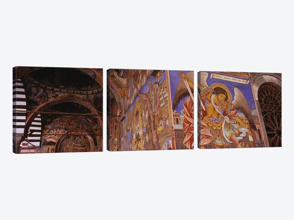 Low angle view of fresco on the walls of a monastery, Rila Monastery, Bulgaria by Panoramic Images 3-piece Canvas Wall Art