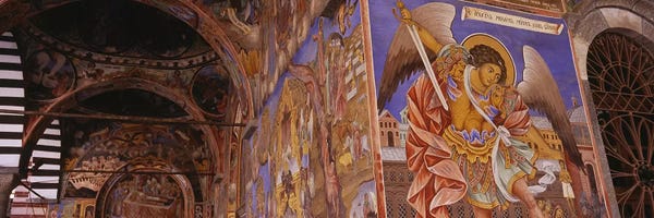 Bulgaria: Low angle view of fresco on the walls of a monastery, Rila Monastery, Bulgaria by Panoramic Images
