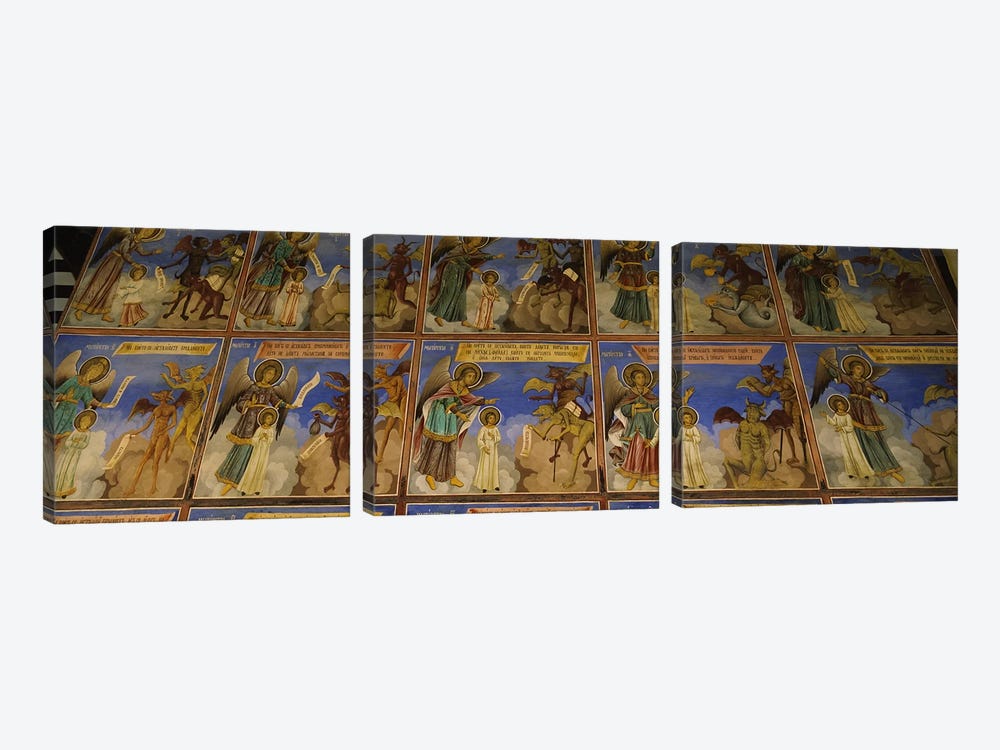 Low angle view of fresco on the walls of a monastery, Rila Monastery, Bulgaria #2 by Panoramic Images 3-piece Canvas Print