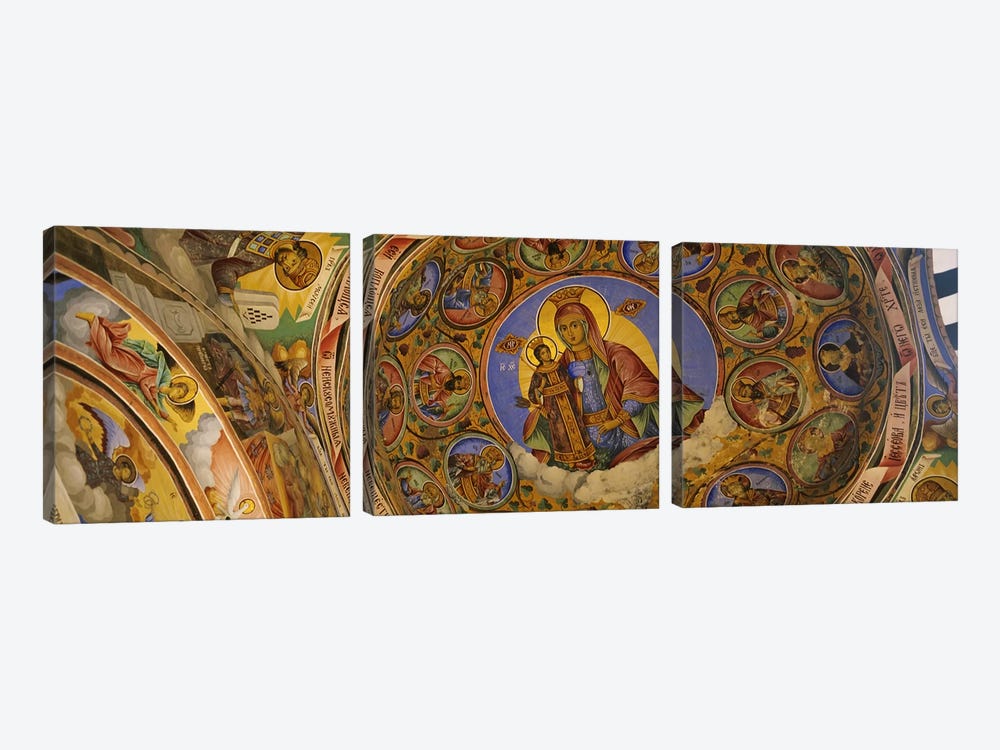 Low angle view of fresco on the ceiling of a monastery, Rila Monastery, Bulgaria by Panoramic Images 3-piece Canvas Print