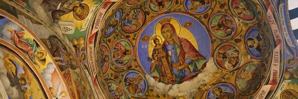 Domes: Low angle view of fresco on the ceiling of a monastery, Rila Monastery, Bulgaria by Panoramic Images