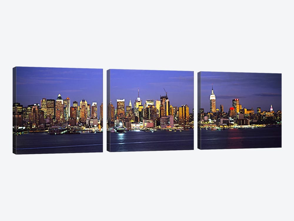 Illuminated Skyline, Manhattan, New York City, New York, USA by Panoramic Images 3-piece Canvas Wall Art