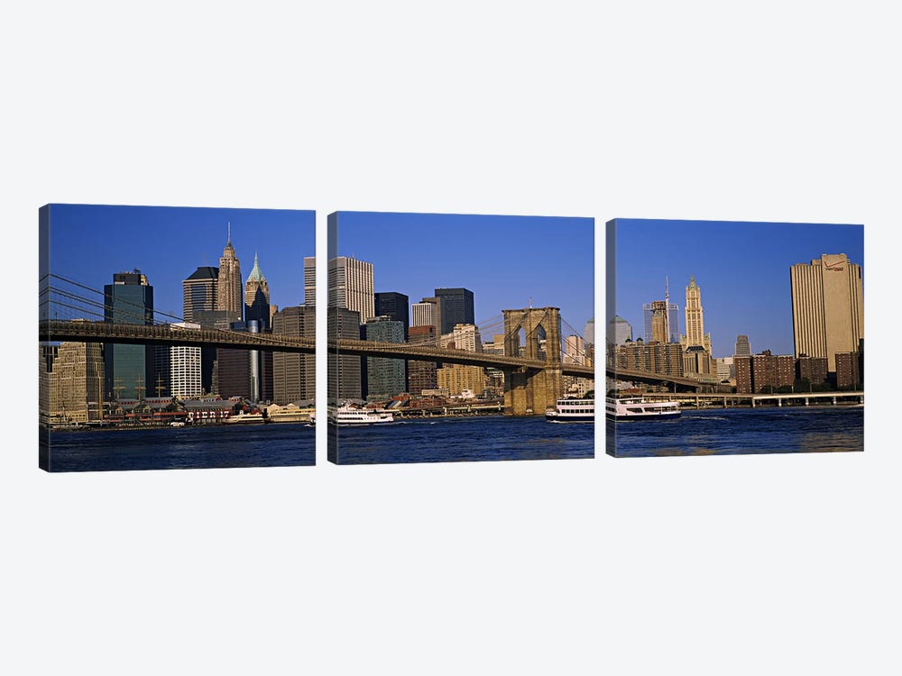 Brooklyn Bridge With Lower Manhattan' Skyline In The Background, New York City, New York, USA by Panoramic Images 3-piece Canvas Print