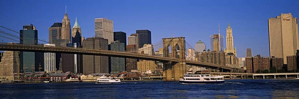 Brooklyn Bridge: Brooklyn Bridge With Lower Manhattan' Skyline In The Background, New York City, New York, USA by Panoramic Images